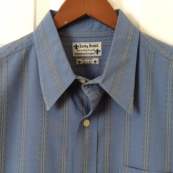 Lucky Brand Retro Woven Striped Point Collar Long Sleeve Button Down Shirt Blue - Picture 2 of 11